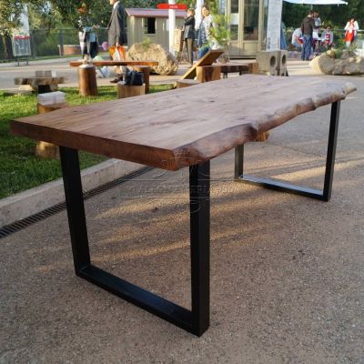 Tavolo allungabile in legno massello e gamba centrale in ferro L 200 x 100  cm con 2 prolunghe da 40 cm - XLAB Design